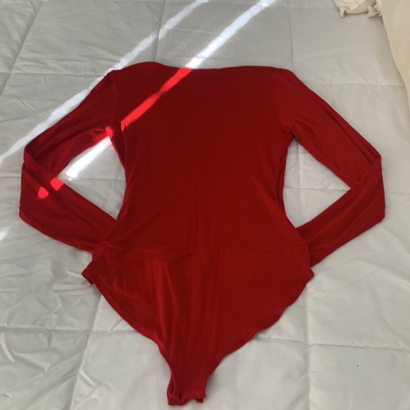 JustFab Wrap Front Cut-Out Body Suit, Size Small, Red - Picture 2 of 2
